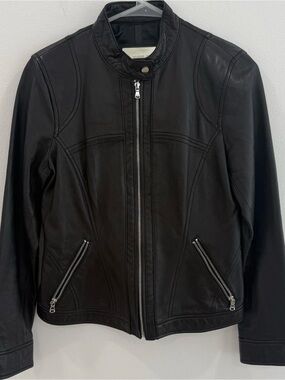 Wilsons Leather Black Zip-Front Moto Jacket